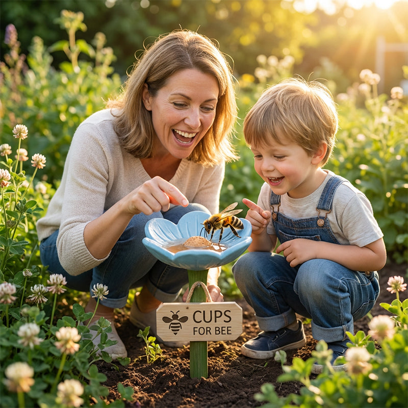 🌿🌸 Bebedero de abejas de cerámica con forma de flor💦🐝Práctico dispensador de agua para abejas, resistente a la intemperie y sostenible: ¡respetuoso con los insectos!