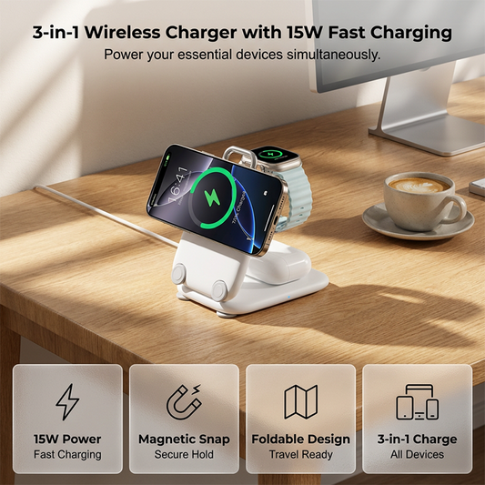 🔥Hot Sale Deals-3-in-1 Foldable Magnetic Wireless Charger Stand