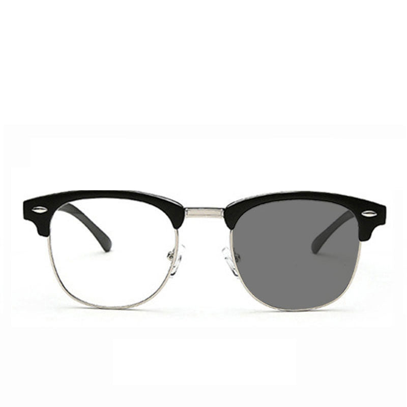 Gafas fotocromáticas retro de media montura que bloquean la luz azul.