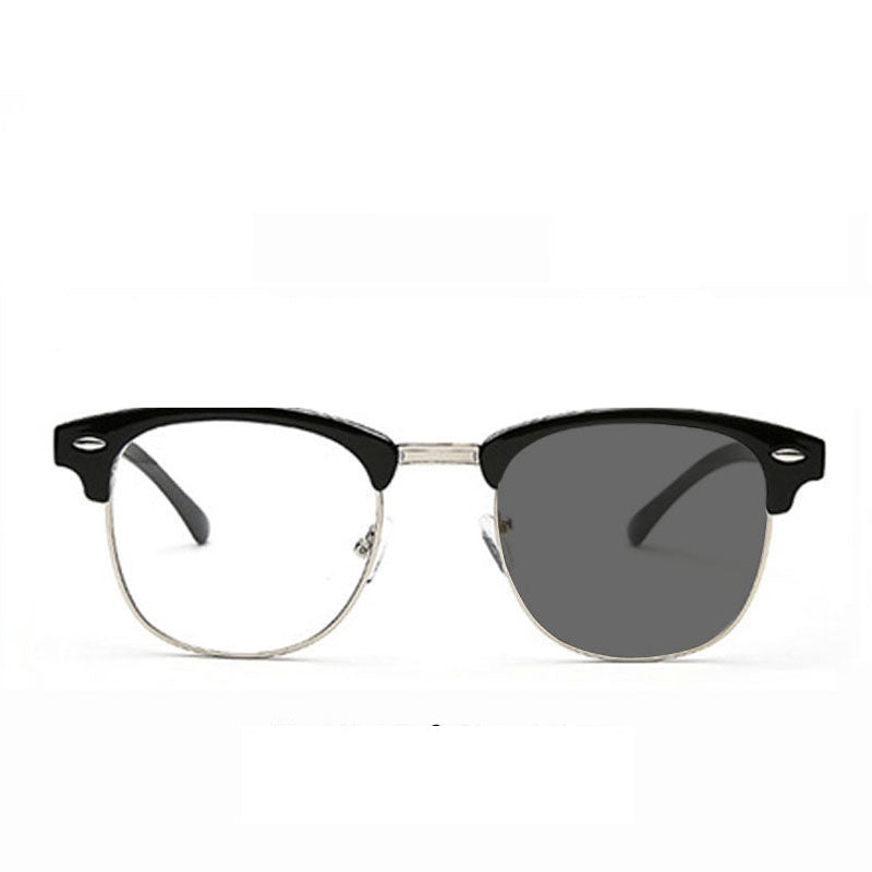 Gafas fotocromáticas retro de media montura que bloquean la luz azul.