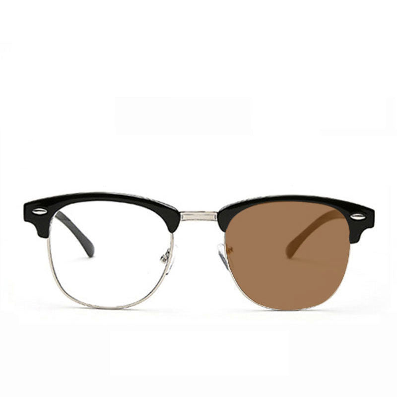 Gafas fotocromáticas retro de media montura que bloquean la luz azul.
