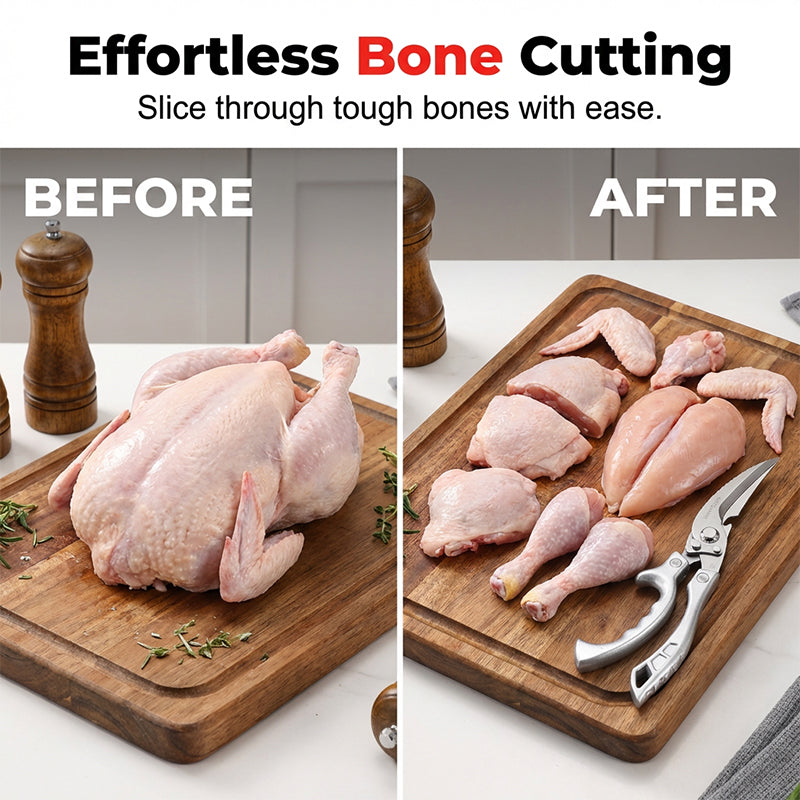 ✂️ Tijeras de cocina multifuncionales de alta resistencia: corta, rebana, tritura... ¡Una sola herramienta lo hace todo! 🦴🔪