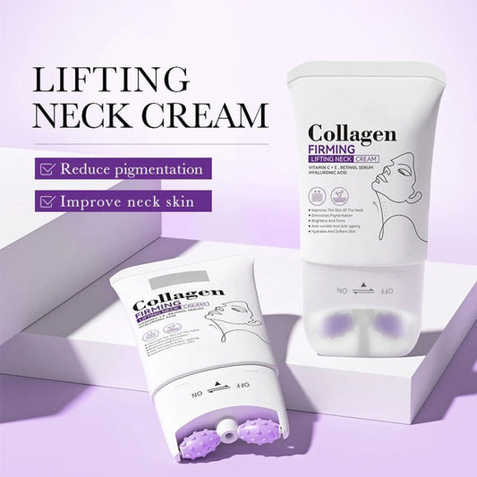 Crema reafirmante de colágeno para el cuello con rodillo de masaje