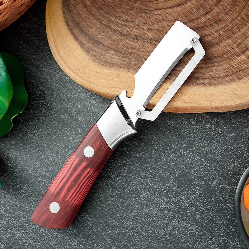 🔪 ¡OFERTA ESPECIAL 50% DE DESCUENTO AHORA! 🥒 Pelador Multifunción de Acero Inoxidable – Hoja Ancha, Afilada como Navaja, con Abrebotellas ✨