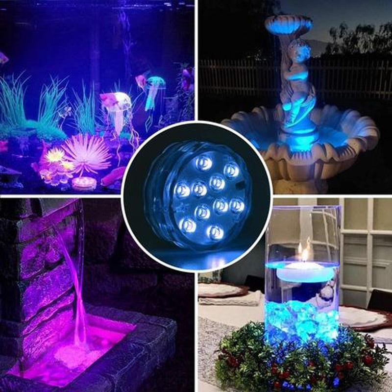 Luces LED sumergibles e impermeables con control remoto para piscinas.