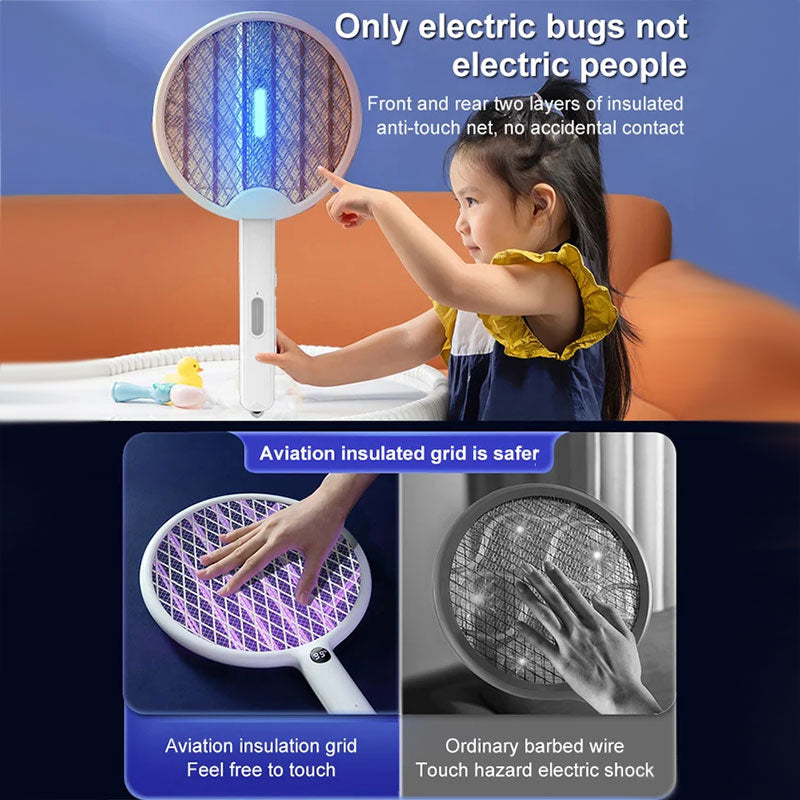 Matamoscas y luz antimosquitos plegables 2 en 1 para montaje en pared, recargables por USB.