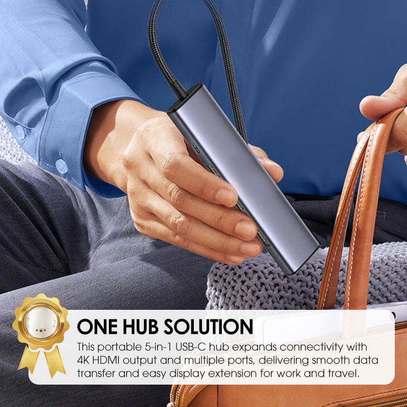 Hub USB-C Portátil 5 en 1 con Salida HDMI 4K