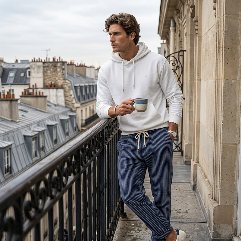 👖 ¡50% DE DESCUENTO AHORA! 🌿 Pantalones de lino para hombre – Rayados y cortos – Cintura elástica con cordón – Pantalones de verano transpirables 🏖️