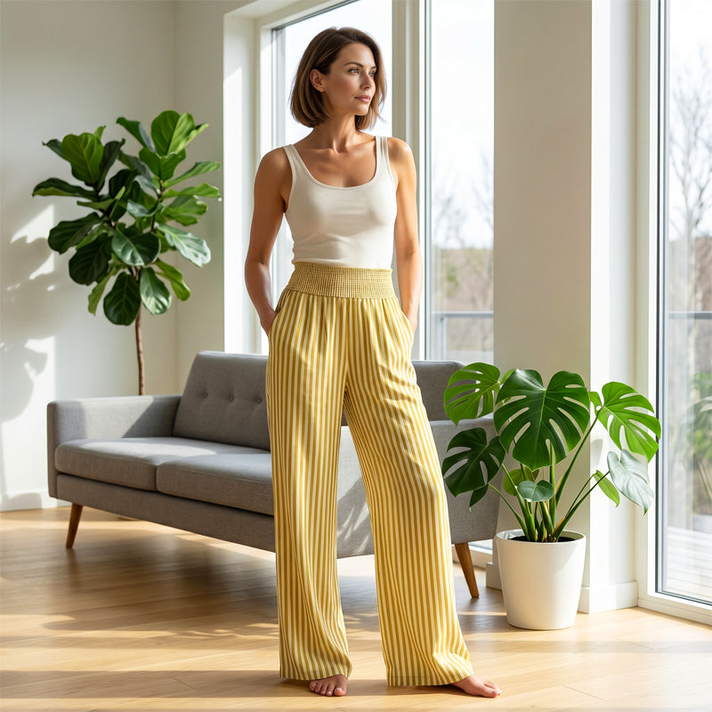 ❤️Women's Smocked Waist Striped Gingham Pants