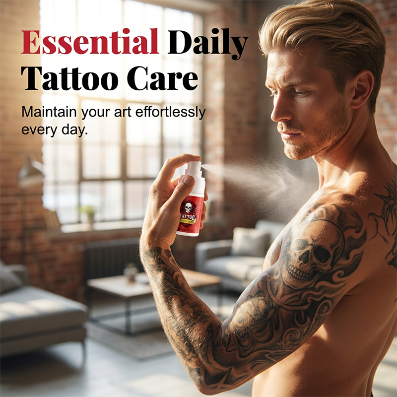 Spray hidratante para el cuidado posterior de los tatuajes