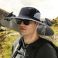 Sombrero de pescador para hombre con protección solar y 2 ventiladores solares desmontables.