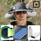 Sombrero de pescador para hombre con protección solar y 2 ventiladores solares desmontables.