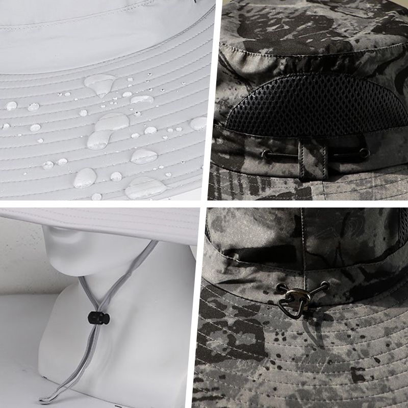 Sombrero de pescador para hombre con protección solar y 2 ventiladores solares desmontables.