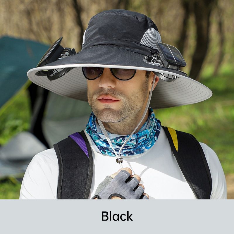 Sombrero de pescador para hombre con protección solar y 2 ventiladores solares desmontables.
