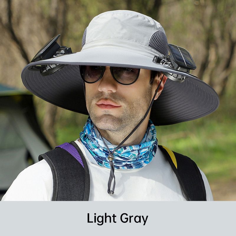 Sombrero de pescador para hombre con protección solar y 2 ventiladores solares desmontables.