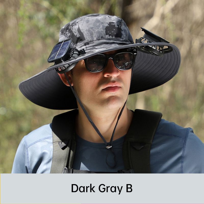 Sombrero de pescador para hombre con protección solar y 2 ventiladores solares desmontables.