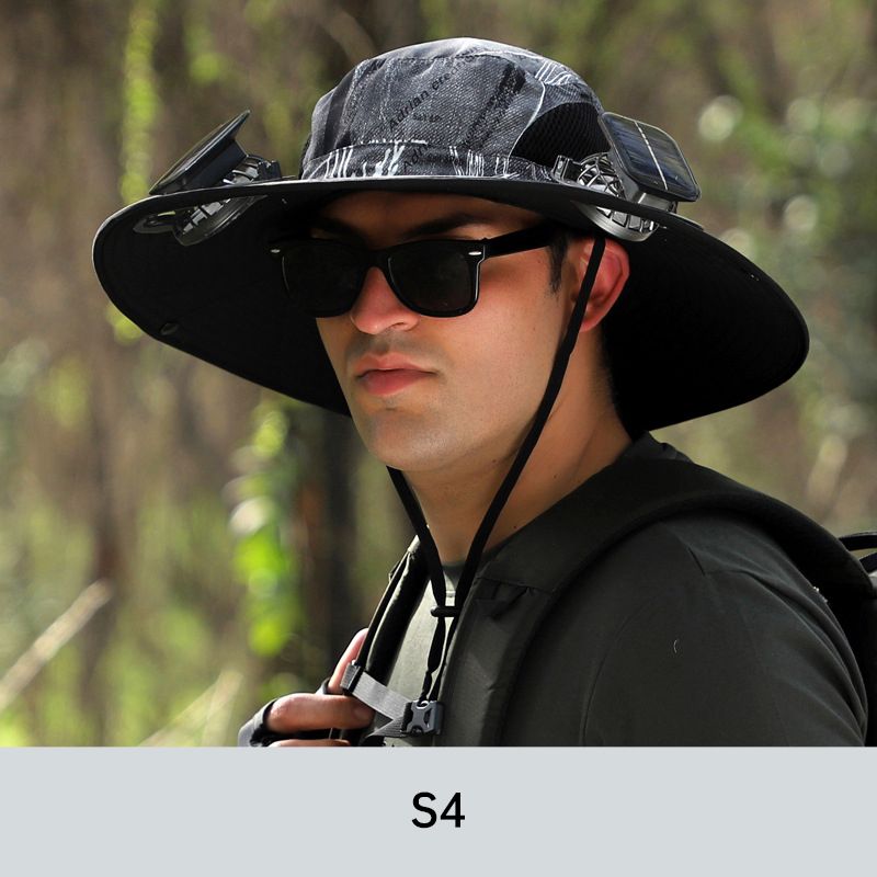 Sombrero de pescador para hombre con protección solar y 2 ventiladores solares desmontables.
