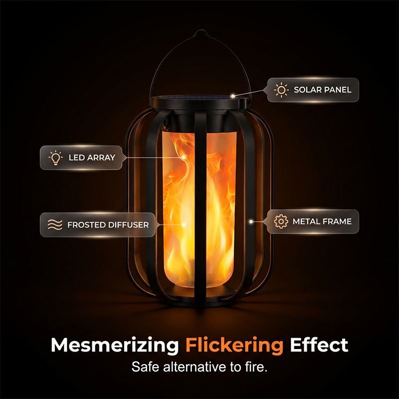 🏮☀️ Linterna Solar de Llama Parpadeante – Impermeable y encendido automático – Brillo cálido realista, perfecta para patios, jardines o caminos – sin necesidad de cableado 🌙