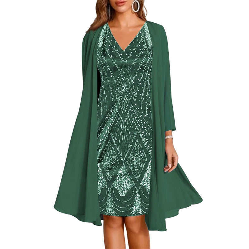 ⏰🔥 ¡50% OFF por tiempo limitado! ✨ Conjunto de Vestido de Dos Piezas en Gasa – Elegancia y Estilo Sofisticado