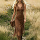 👗LIMITED-TIME 50% OFF! Retro Western Cowgirl Sleeveless Slim Midi Dress, Front Zipper Fringe Hem Vintage Suede-Look Bodycon Dress for Country Concert Vacation