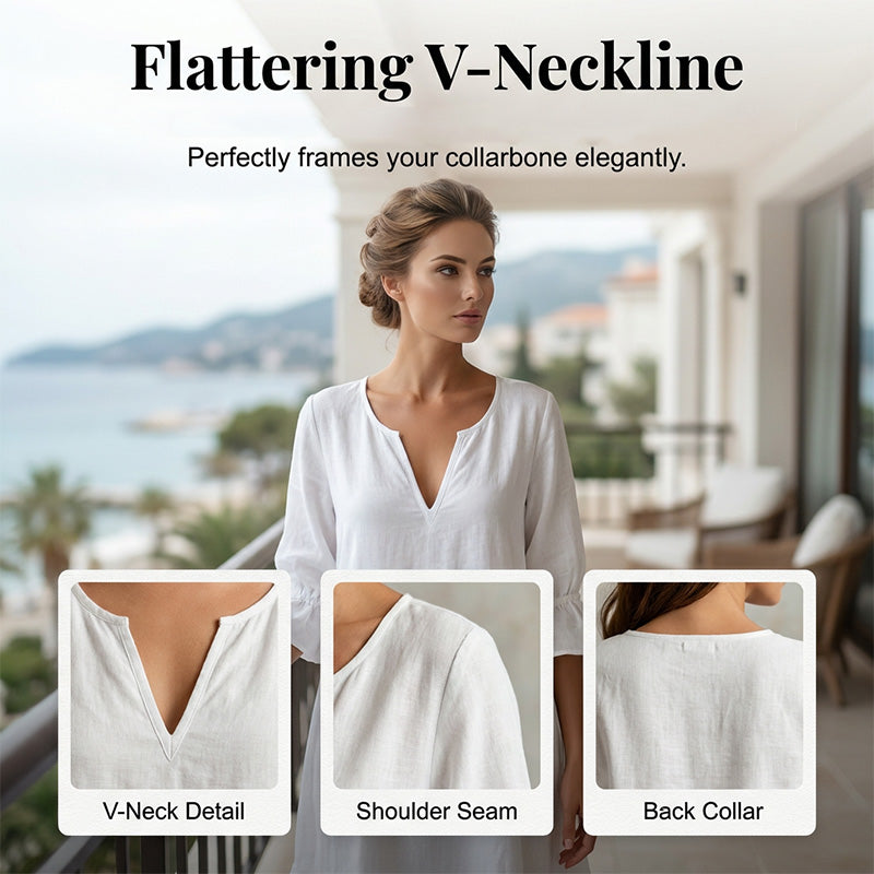 👗 Flowy V-Neck Dress with Ruffle Hem & Bell Sleeves – Breezy Style for Sunny Escapes