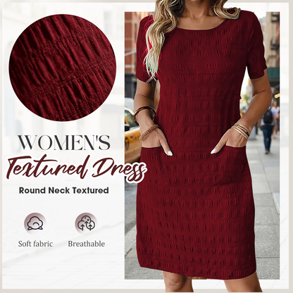 ⌛Limited-time offer-Women's Round Neck Textured Knee-Length Dress
