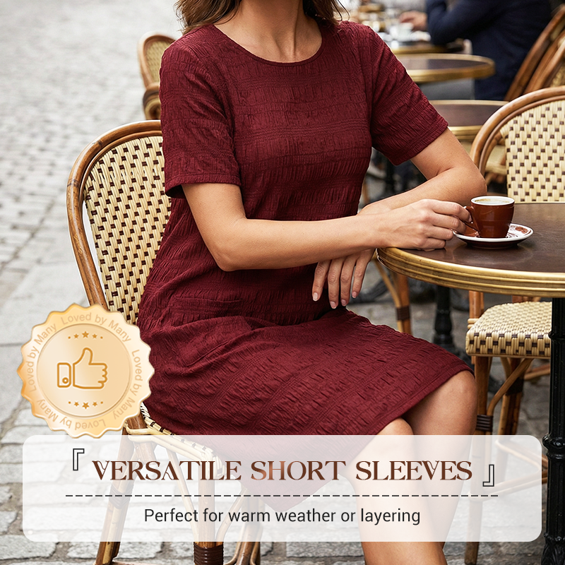 ⌛Limited-time offer-Women's Round Neck Textured Knee-Length Dress