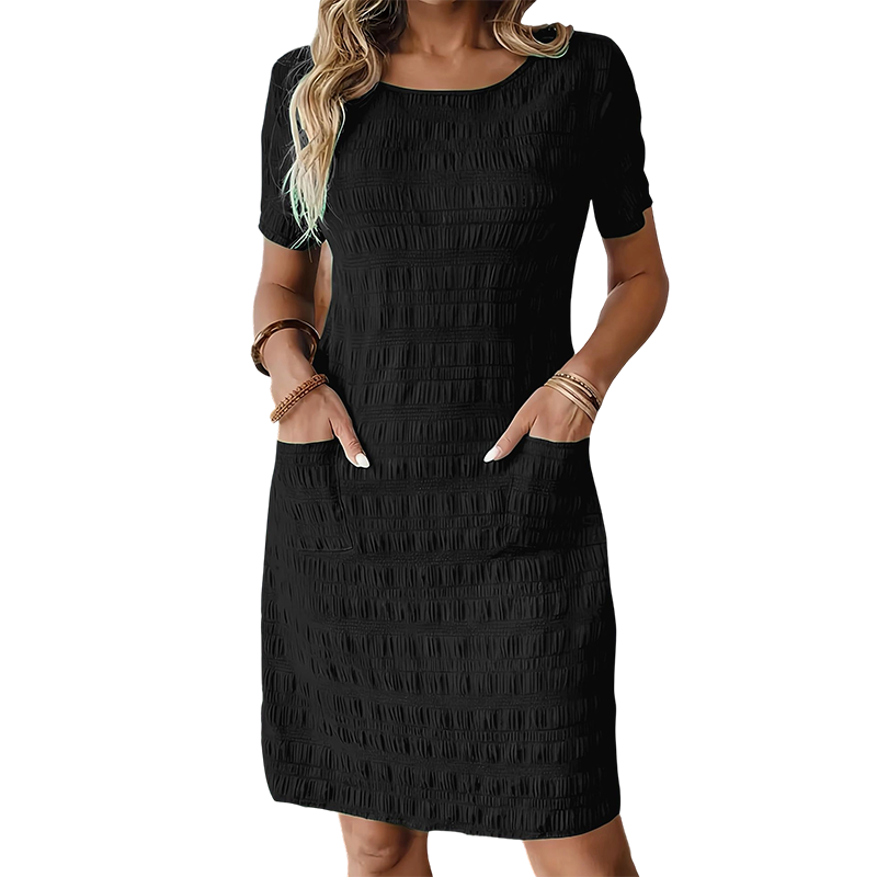 ⌛Limited-time offer-Women's Round Neck Textured Knee-Length Dress