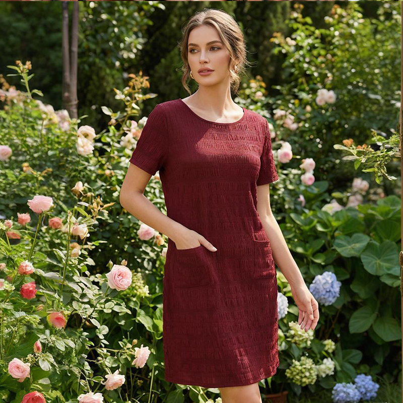 ⌛Limited-time offer-Women's Round Neck Textured Knee-Length Dress