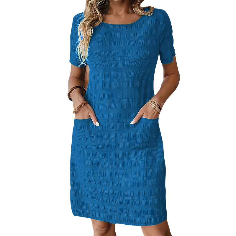 ⌛Limited-time offer-Women's Round Neck Textured Knee-Length Dress