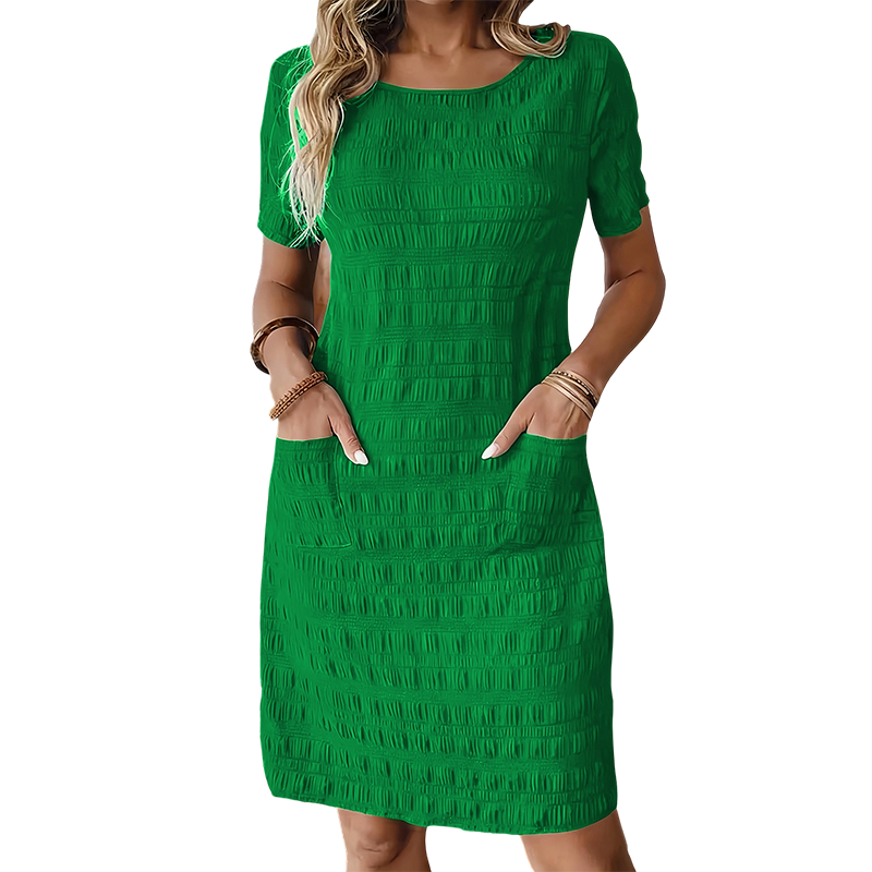⌛Limited-time offer-Women's Round Neck Textured Knee-Length Dress