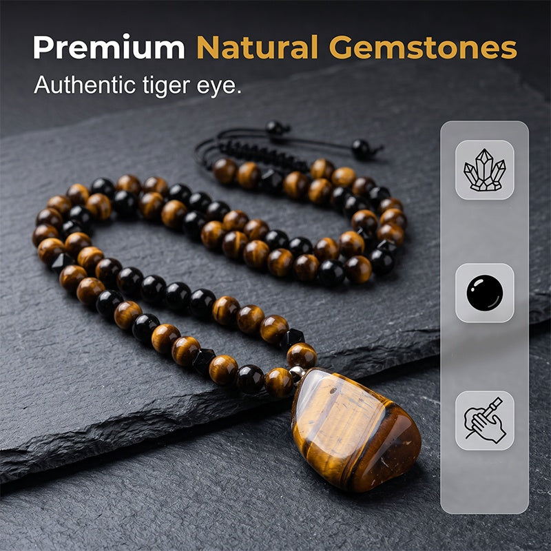 🔥50% DE DESCUENTO AHORA🦁Collar de cuentas de ojo de tigre natural para hombre: elegante joyería de piedra curativa energética para uso diario y para regalar.