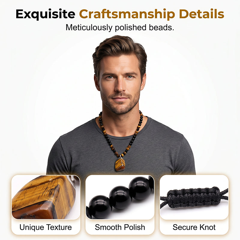 🔥50% DE DESCUENTO AHORA🦁Collar de cuentas de ojo de tigre natural para hombre: elegante joyería de piedra curativa energética para uso diario y para regalar.
