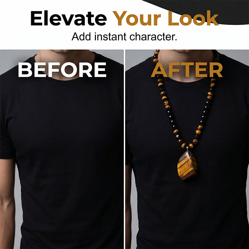 🔥50% DE DESCUENTO AHORA🦁Collar de cuentas de ojo de tigre natural para hombre: elegante joyería de piedra curativa energética para uso diario y para regalar.