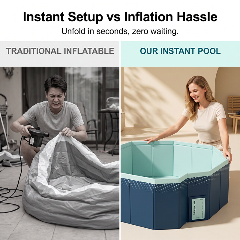 🏊‍♂️💦 Piscina familiar plegable: ¡no necesita inflado, se vacía rápidamente y se guarda de forma compacta!