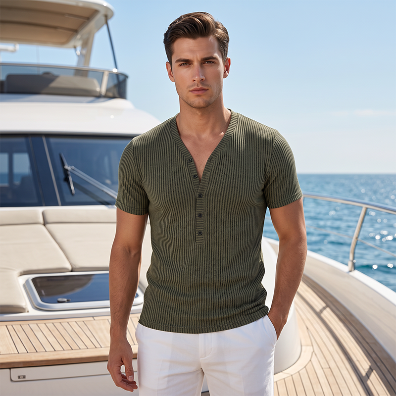 📢📢50% OFF !!!⏰Men's Spring Textured Dual-Color Striped V-Neck Tee 👕 Bold Stripes, Deep V – A Modern Athletic Fit for Training & Beyond ✨