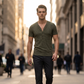 📢📢50% OFF !!!⏰Men's Spring Textured Dual-Color Striped V-Neck Tee 👕 Bold Stripes, Deep V – A Modern Athletic Fit for Training & Beyond ✨