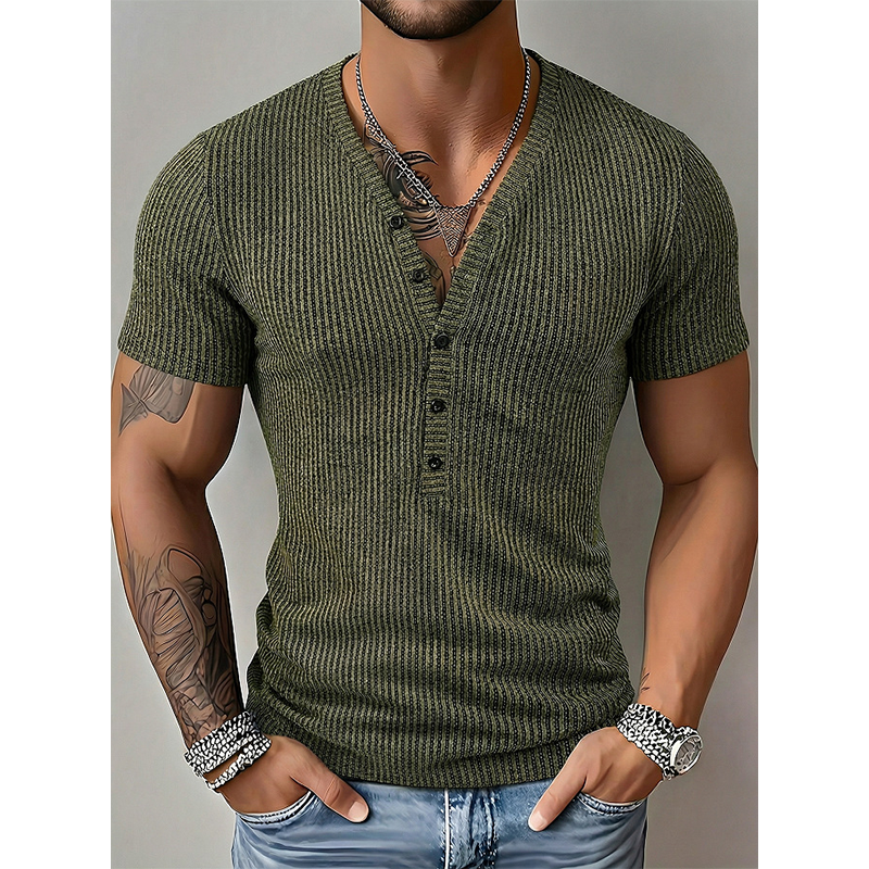 📢📢50% OFF !!!⏰Men's Spring Textured Dual-Color Striped V-Neck Tee 👕 Bold Stripes, Deep V – A Modern Athletic Fit for Training & Beyond ✨