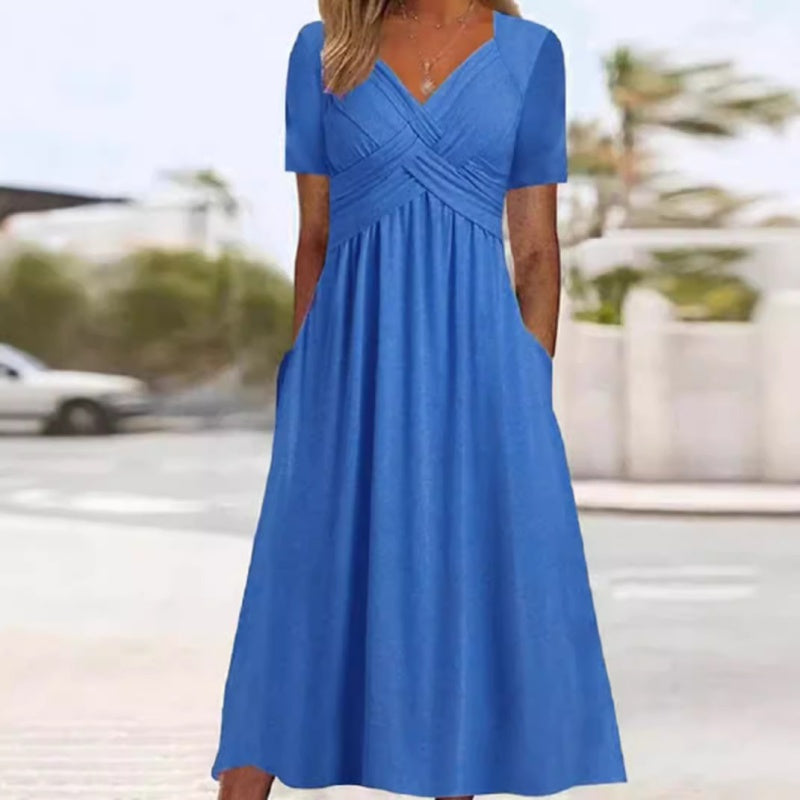 🌸HOT SALE 50% OFF🌸Women’s V-Neck Short Sleeve Long Dresses – Elegant & Comfortable!