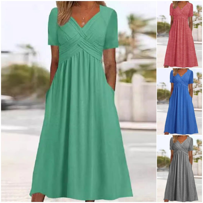 🌸HOT SALE 50% OFF🌸Women’s V-Neck Short Sleeve Long Dresses – Elegant & Comfortable!