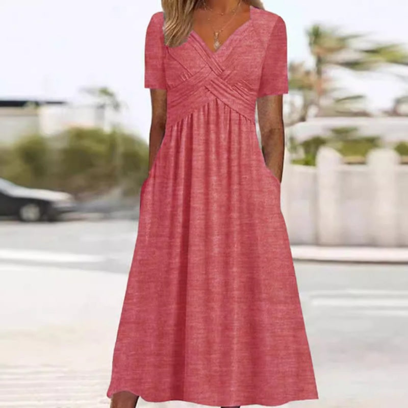 🌸HOT SALE 50% OFF🌸Women’s V-Neck Short Sleeve Long Dresses – Elegant & Comfortable!