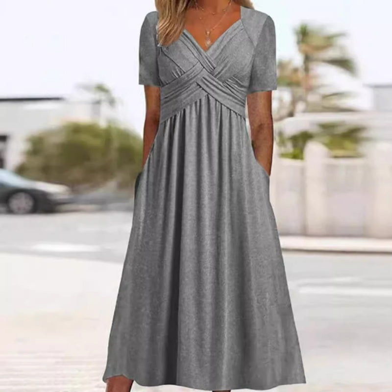🌸HOT SALE 50% OFF🌸Women’s V-Neck Short Sleeve Long Dresses – Elegant & Comfortable!
