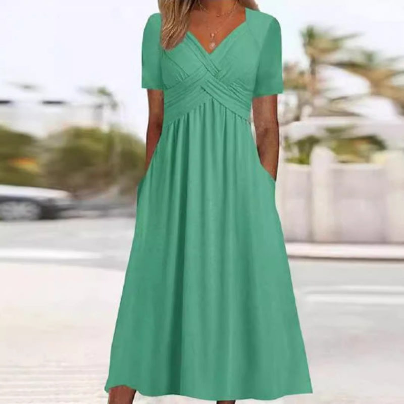 🌸HOT SALE 50% OFF🌸Women’s V-Neck Short Sleeve Long Dresses – Elegant & Comfortable!