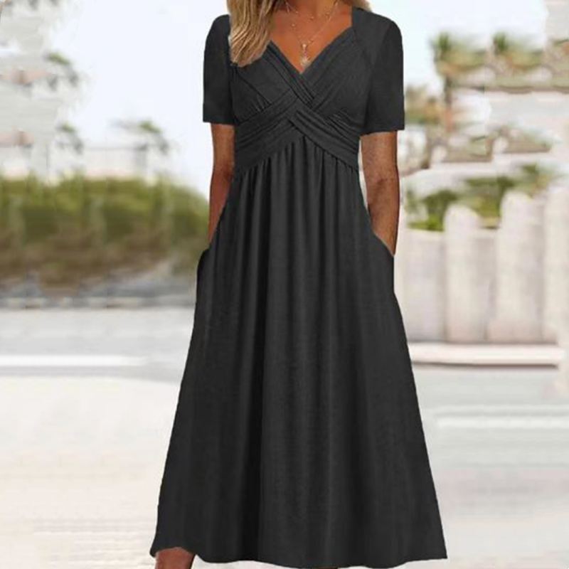 🌸HOT SALE 50% OFF🌸Women’s V-Neck Short Sleeve Long Dresses – Elegant & Comfortable!