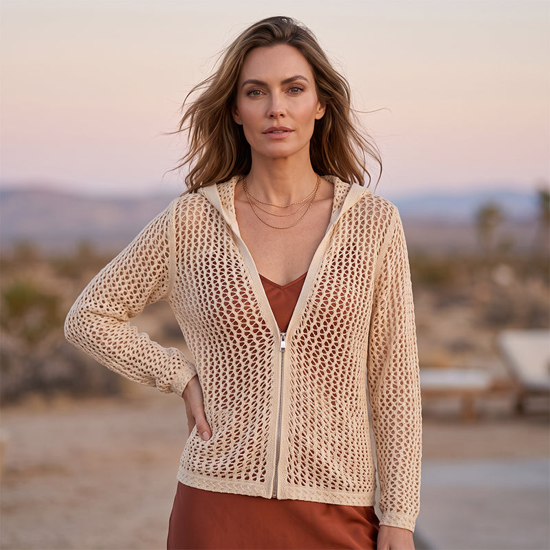 💟2026 Women's Open-Knit Zip-Up Cardigan | Lightweight Hollow-Out Long Sleeve Sweater for Spring & Summer