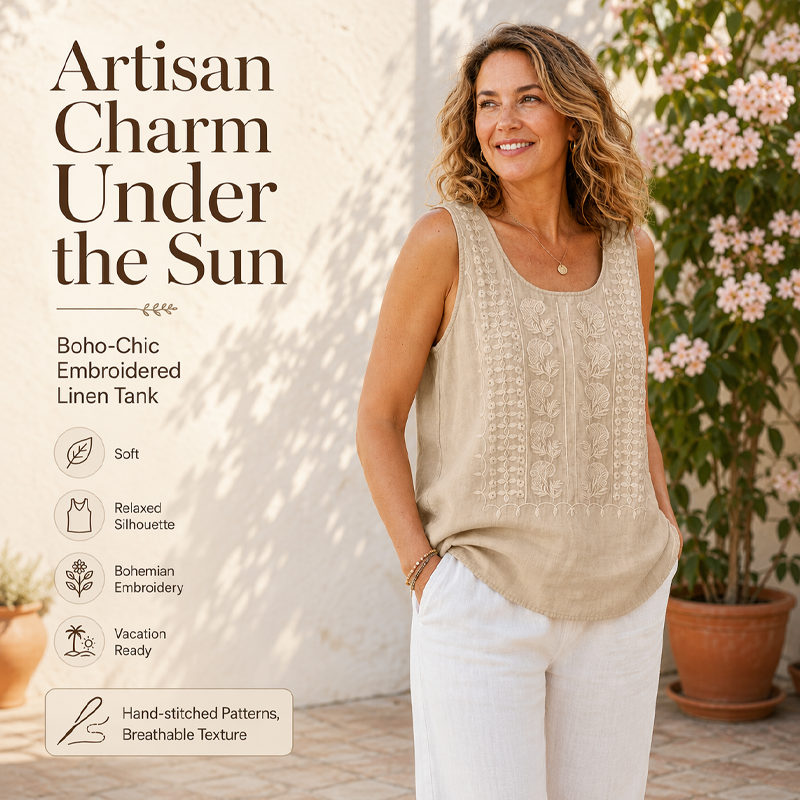 ⌛Limited-Time Offer-Women's Round Neck Embroidered Tank Tops