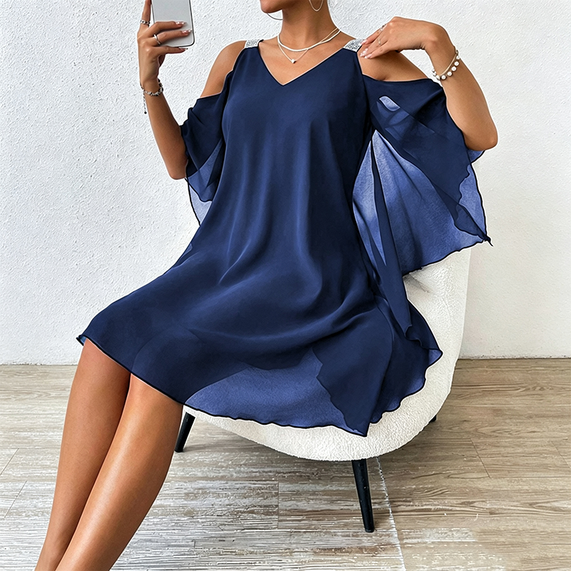 ✨👗 LIMITED TIME 50% OFF! 💃Cold-Shoulder V-Neck Maxi Dress – Trendy cutouts & elegant drape – Turn heads at any event.