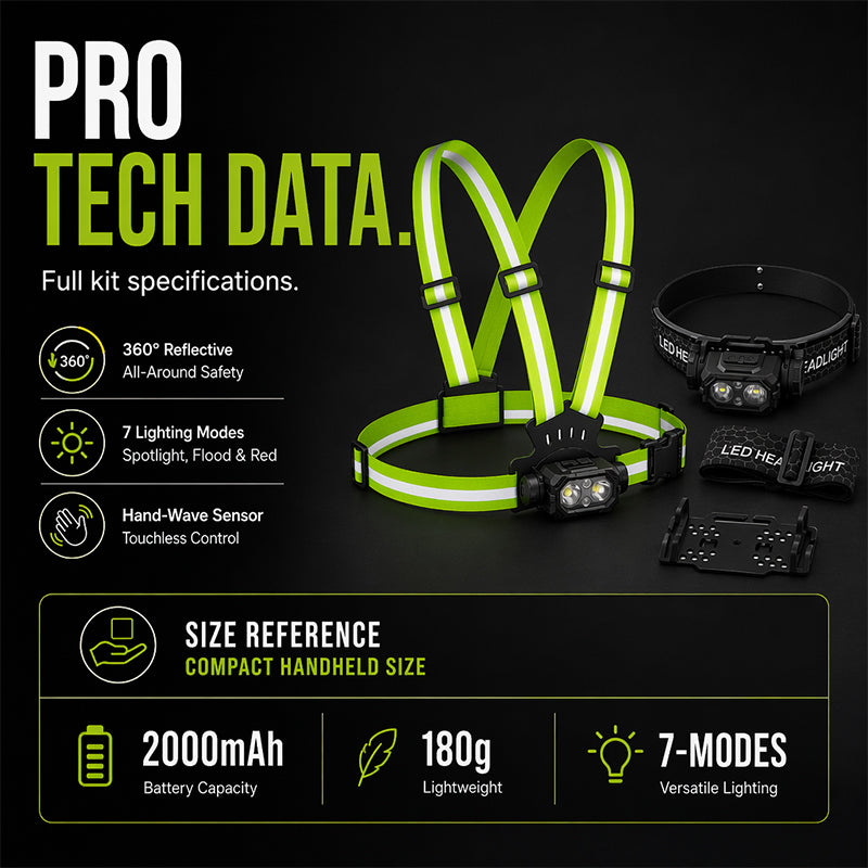 Rechargeable LED Chest Light with Reflective Straps
