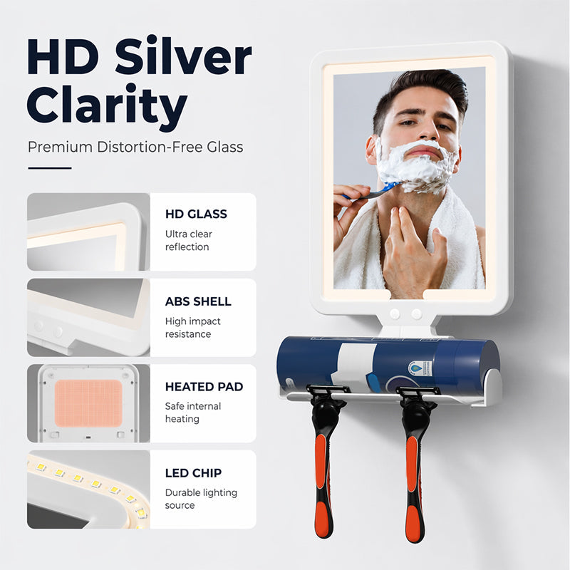 LED Shower Mirror with Heated Anti-Fog for Shaving