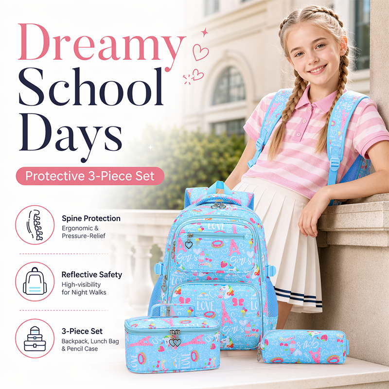 Girls' Cute Multi-Pocket School Backpack